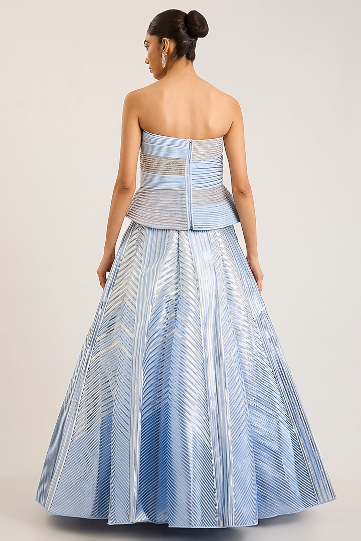 Ice Blue Tulle Flared Bridal Lehenga Set by Amit Aggarwal at Pernia's Pop Up Shop