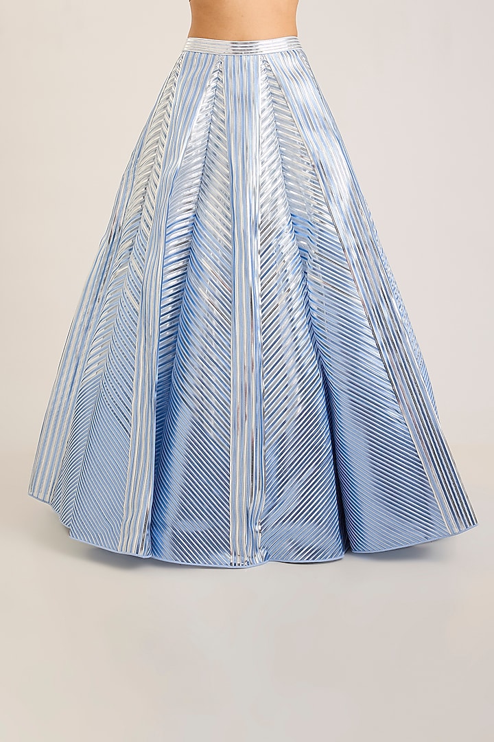 Ice Blue Tulle Flared Bridal Lehenga Set by Amit Aggarwal at Pernia's Pop Up Shop