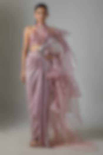 Blush Tulle Embellished Bridal Saree Set by Amit Aggarwal at Pernia's Pop Up Shop