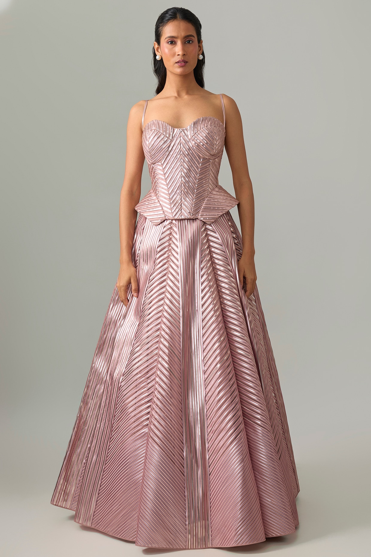 Amit Aggarwal Blush Pink Tulle Embellished Lehenga Set