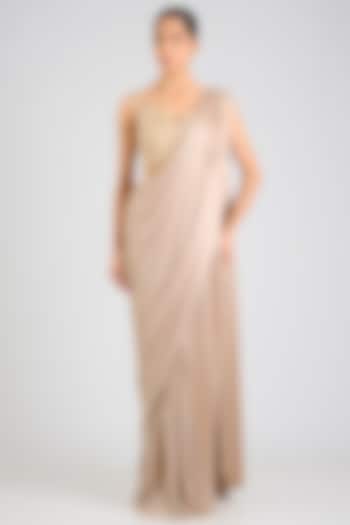 Sand-Colored Jersey Reception Saree Set by Amit Aggarwal at Pernia's Pop Up Shop