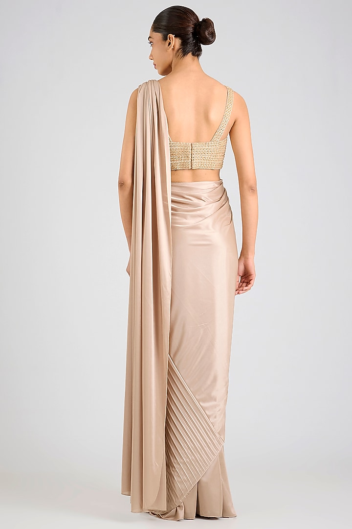 Sand-Colored Jersey Reception Saree Set by Amit Aggarwal at Pernia's Pop Up Shop
