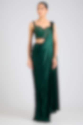 Emerald Jersey Reception Saree Set by Amit Aggarwal at Pernia's Pop Up Shop