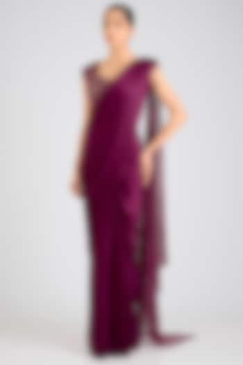 Garnet Jersey Reception Saree Set by Amit Aggarwal at Pernia's Pop Up Shop