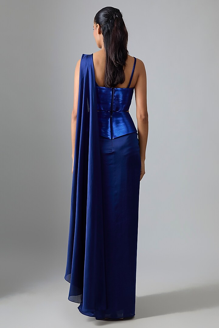 Cosmos Chiffon Pre Draped Reception Saree Set by Amit Aggarwal at Pernia's Pop Up Shop