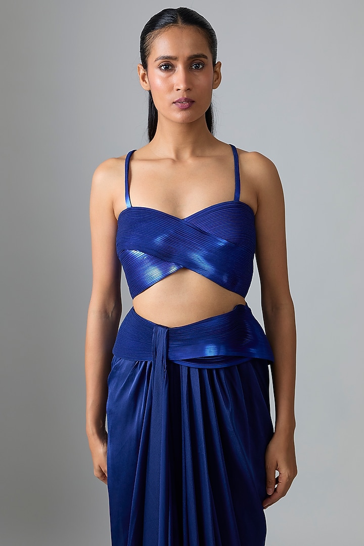 Cosmos Chiffon Pre Draped Reception Saree Set by Amit Aggarwal at Pernia's Pop Up Shop