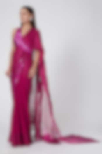 Fuchsia Embroidered & Pre Stitched Saree Set by Amit Aggarwal