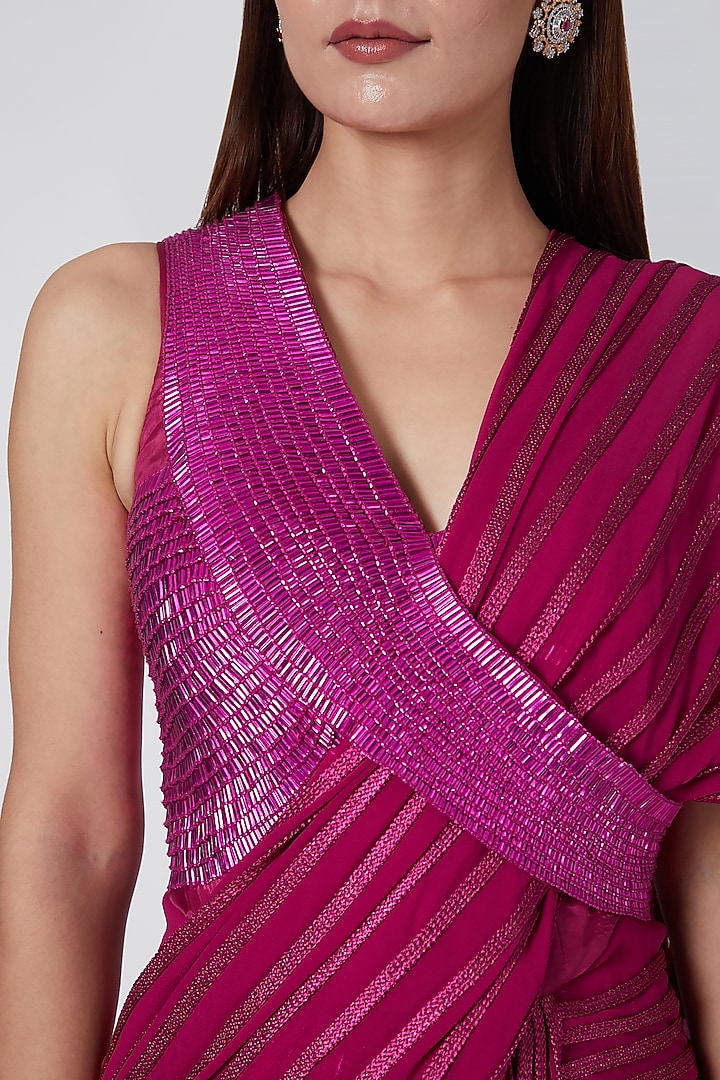 Fuchsia Embroidered & Pre Stitched Bridal Saree Set by Amit Aggarwal at Pernia's Pop Up Shop
