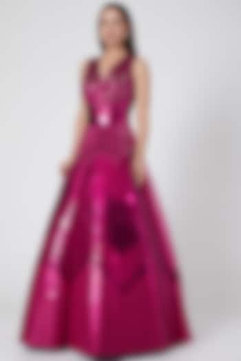 Fuchsia Embroidered & Structured Gown by Amit Aggarwal