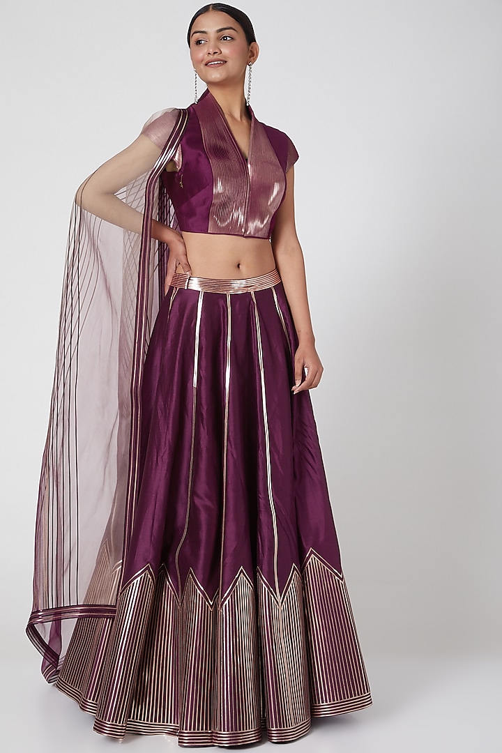 Plum Metallic Lehenga Set by Amit Aggarwal