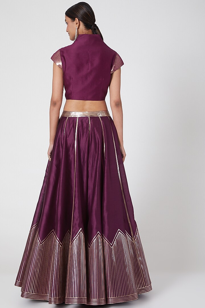 Plum Metallic Wedding Lehenga Set by Amit Aggarwal at Pernia's Pop Up Shop