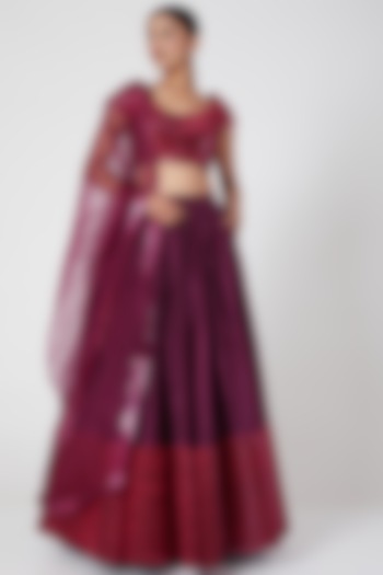 Plum Hand Woven Wedding Lehenga Set by Amit Aggarwal at Pernia's Pop Up Shop