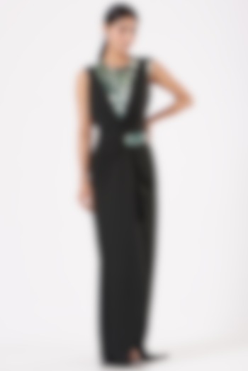 Black Chiffon Draped Party Wear Dress With Bodice by Amit Aggarwal at Pernia's Pop Up Shop