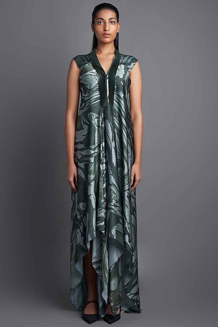 Emerald Metallic Draped Dress by Amit Aggarwal