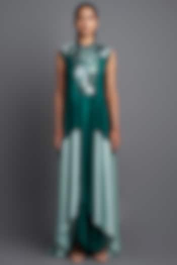 Emerald Chiffon Metallic Draped Dress by Amit Aggarwal