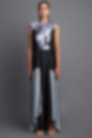 Black Metallic Draped Cocktail Dress by Amit Aggarwal at Pernia's Pop Up Shop