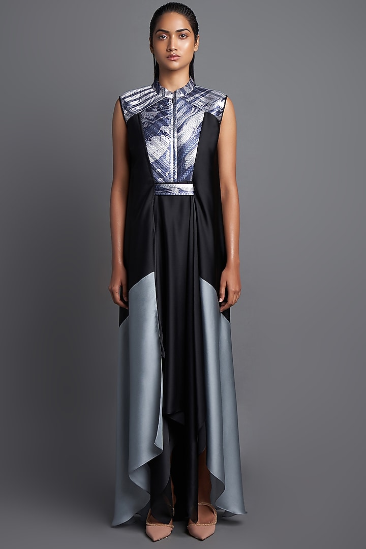 Black Metallic Draped Cocktail Dress by Amit Aggarwal at Pernia's Pop Up Shop