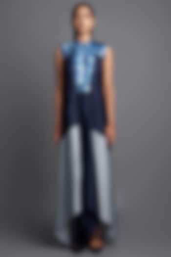 Ink Blue Metallic Draped Cocktail Dress by Amit Aggarwal at Pernia's Pop Up Shop