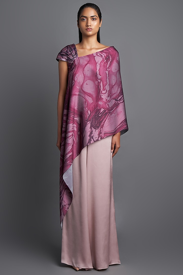 Pale Plum Asymmetrical Marbled Top by Amit Aggarwal