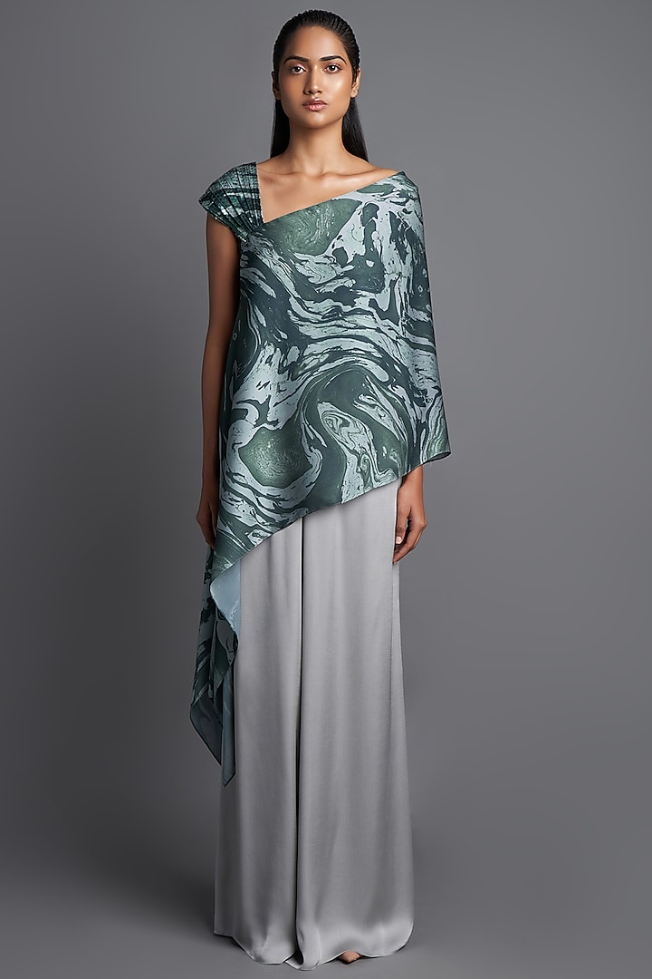 Mint Asymmetrical Marbled Top by Amit Aggarwal