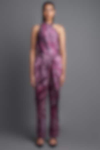 Pale Plum Asymmetrical Marbled Draped Jumpsuit by Amit Aggarwal