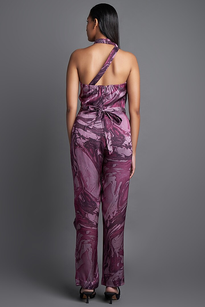 Pale Plum Asymmetrical Marbled Draped Jumpsuit by Amit Aggarwal at Pernia's Pop Up Shop