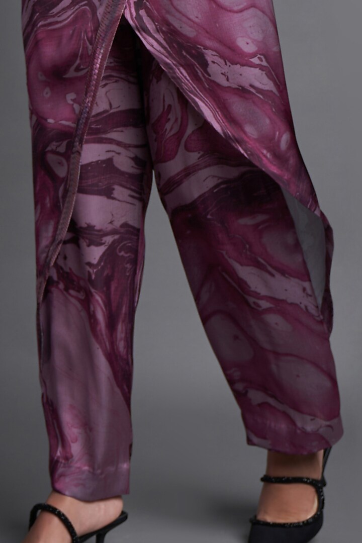 Pale Plum Asymmetrical Marbled Draped Jumpsuit by Amit Aggarwal at Pernia's Pop Up Shop