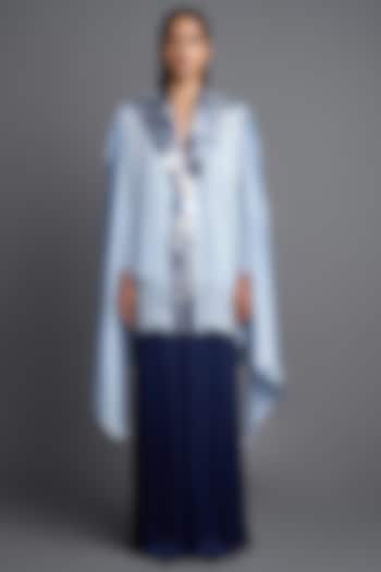Ice Blue Chiffon Paneled Cape by Amit Aggarwal at Pernia's Pop Up Shop