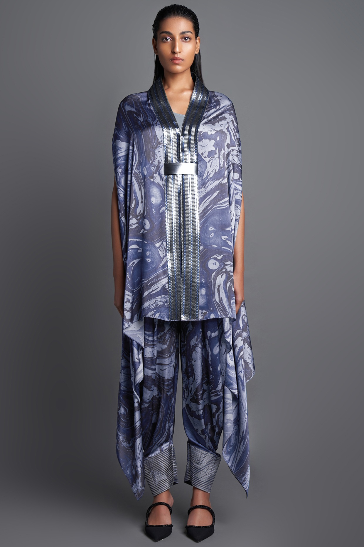 Grey Chiffon Marbled Cape Set Design by 