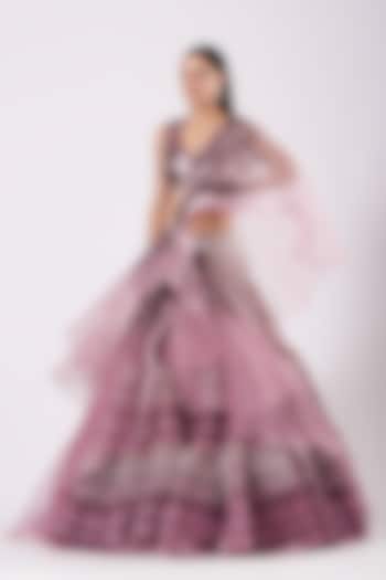 Blush & Onion Plum Metallic Bridal Lehenga Set by Amit Aggarwal at Pernia's Pop Up Shop