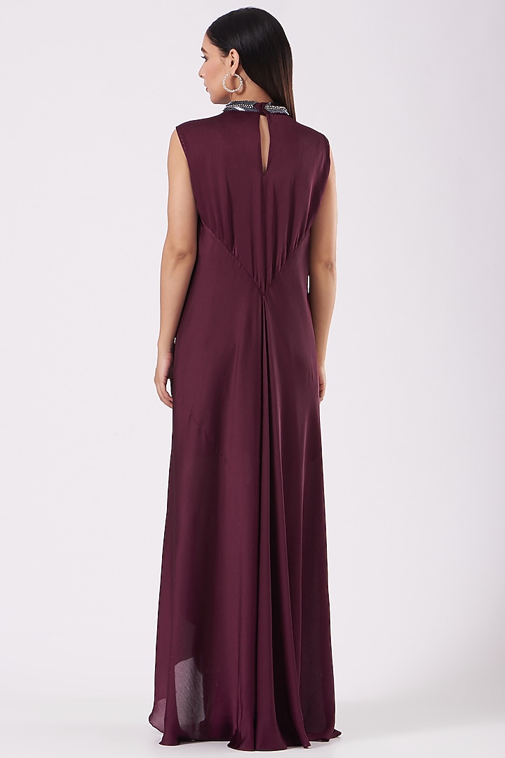 Plum Metallic Cocktail Dress With Belt by Amit Aggarwal at Pernia's Pop Up Shop