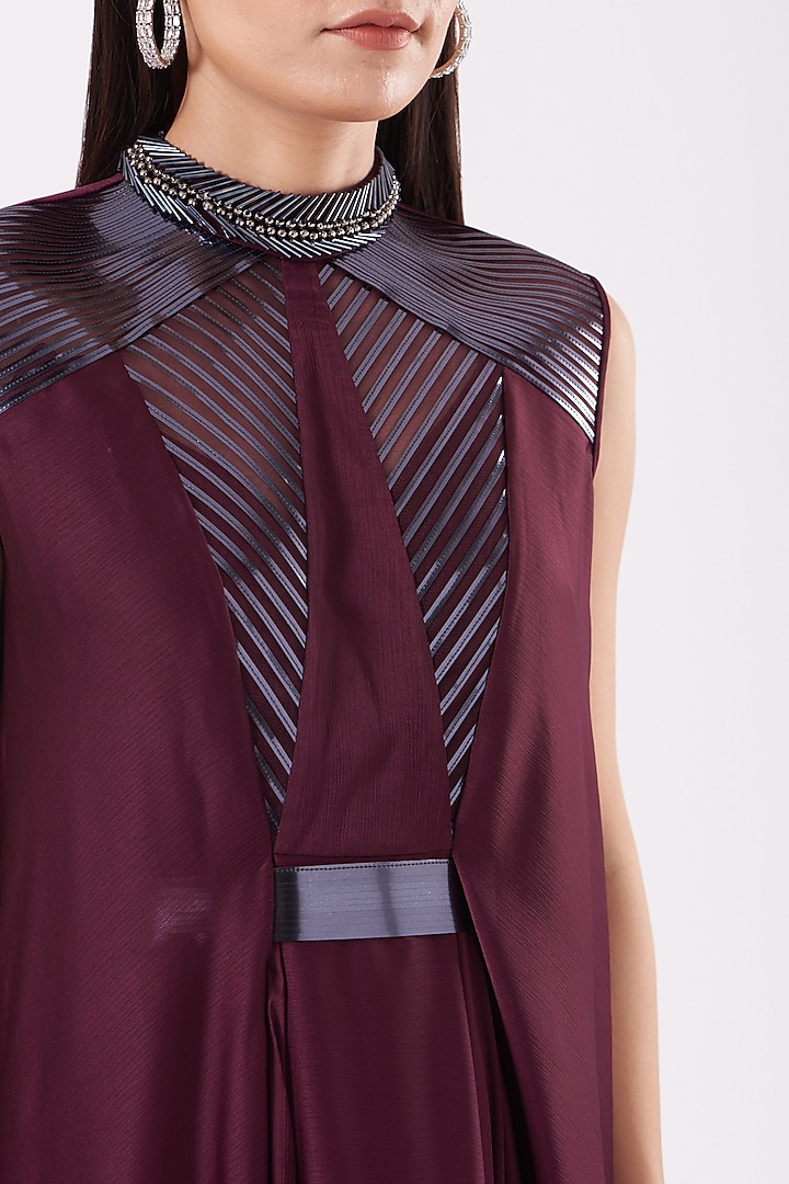 Plum Metallic Cocktail Dress With Belt by Amit Aggarwal at Pernia's Pop Up Shop