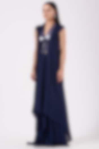 Ink Blue Metallic Draped Cocktail Dress by Amit Aggarwal at Pernia's Pop Up Shop