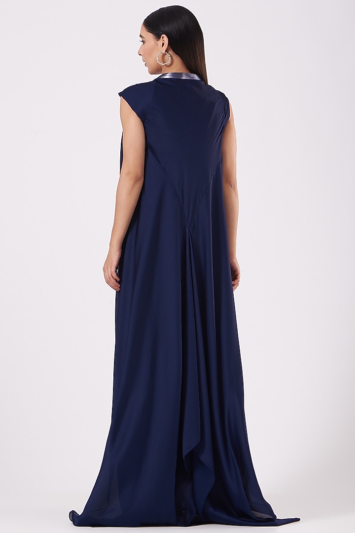 Ink Blue Metallic Draped Cocktail Dress by Amit Aggarwal at Pernia's Pop Up Shop