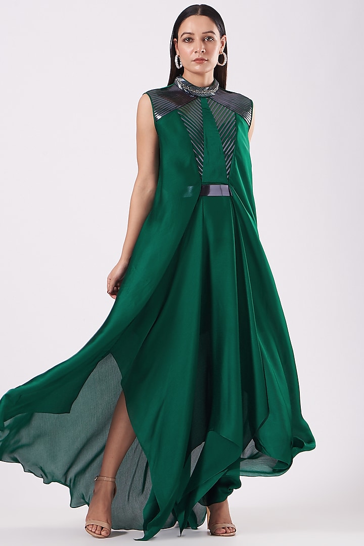 Emerald Metallic Dress With Belt by Amit Aggarwal