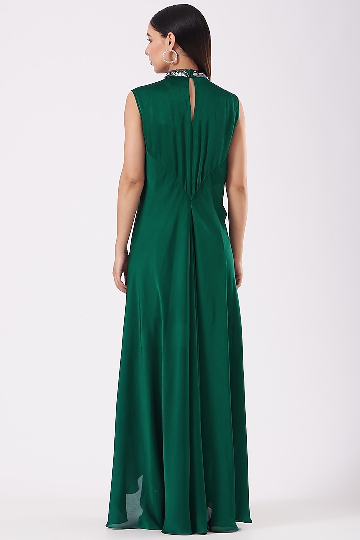 Emerald Metallic Cocktail Dress With Belt by Amit Aggarwal at Pernia's Pop Up Shop