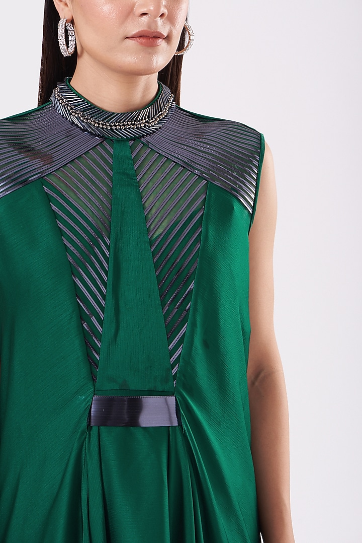Emerald Metallic Cocktail Dress With Belt by Amit Aggarwal at Pernia's Pop Up Shop