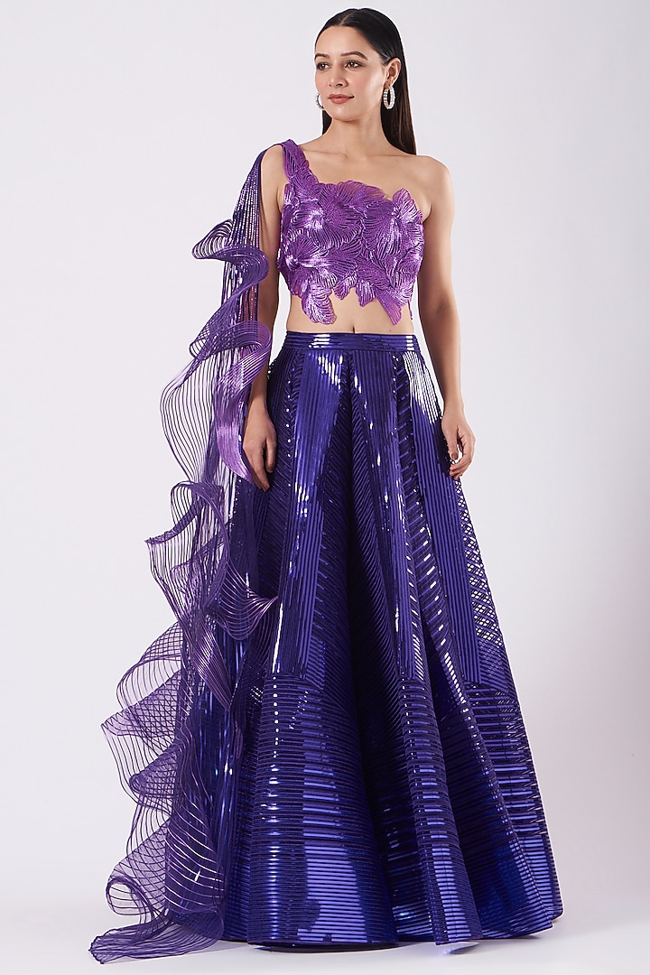 Purple Metallic Bridal Lehenga Set by Amit Aggarwal at Pernia's Pop Up Shop