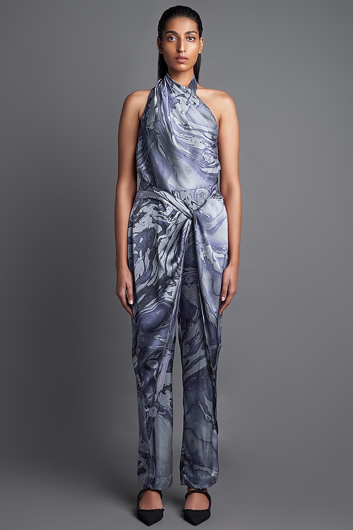 Grey Printed Jumpsuit by Amit Aggarwal at Pernia's Pop Up Shop