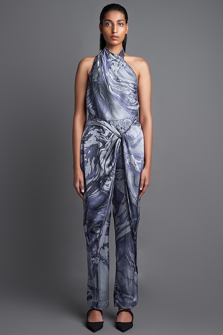 Grey Printed Jumpsuit by Amit Aggarwal