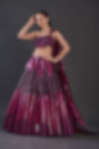 Fuchsia Polymer Striped Bridal Lehenga Set by Amit Aggarwal at Pernia's Pop Up Shop