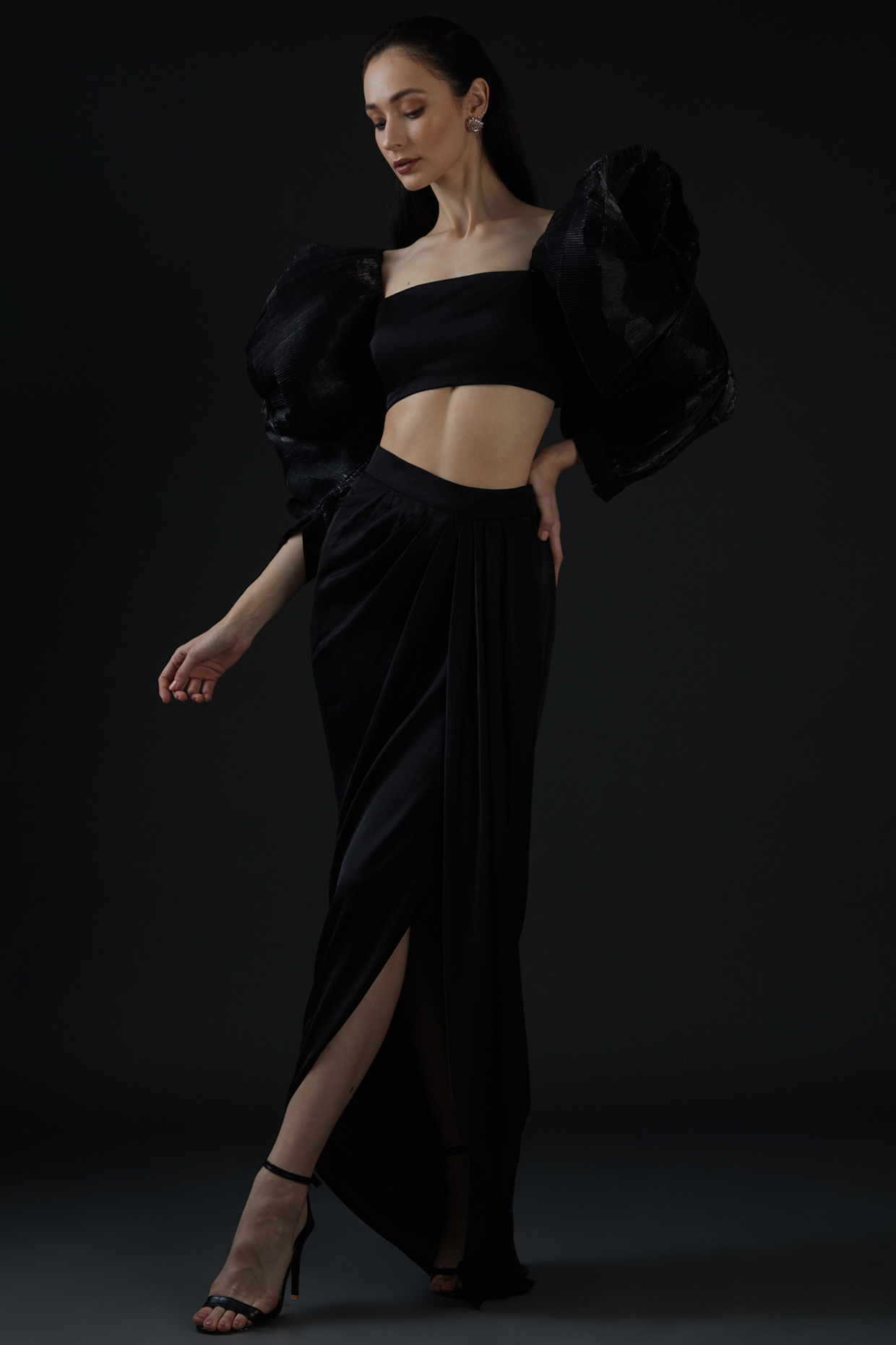 Black Viscose Georgette Skirt Set by Amit Aggarwal at Pernia's Pop Up Shop