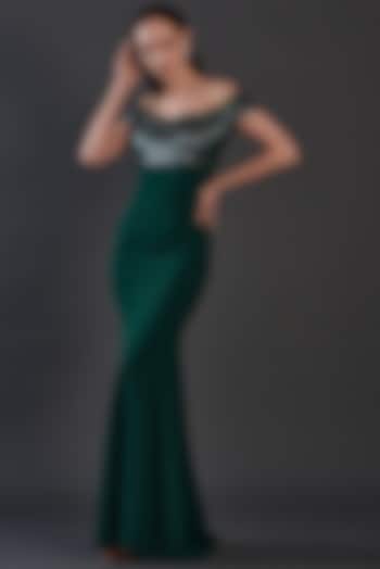 Teal Blue Chiffon Wedding Gown by Amit Aggarwal at Pernia's Pop Up Shop