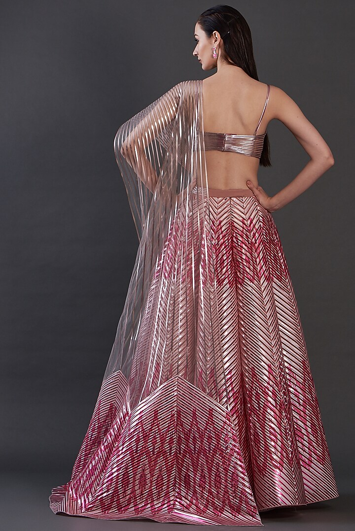 Blush Pink Striped & Tulle Bridal Lehenga Set by Amit Aggarwal at Pernia's Pop Up Shop