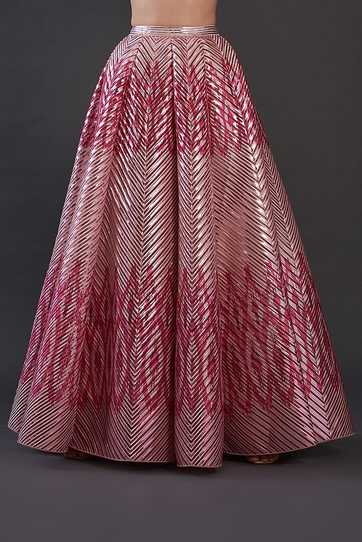 Blush Pink Striped & Tulle Bridal Lehenga Set by Amit Aggarwal at Pernia's Pop Up Shop