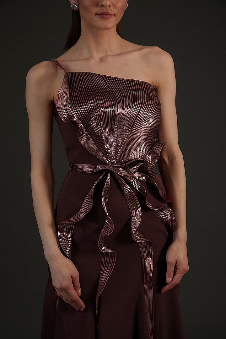 Wine Banana Crepe Moulded Wedding Gown by Amit Aggarwal at Pernia's Pop Up Shop