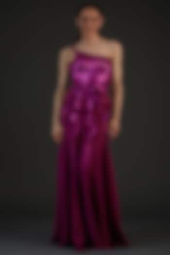Fuchsia Banana Crepe Moulded Gown by Amit Aggarwal at Pernia's Pop Up Shop