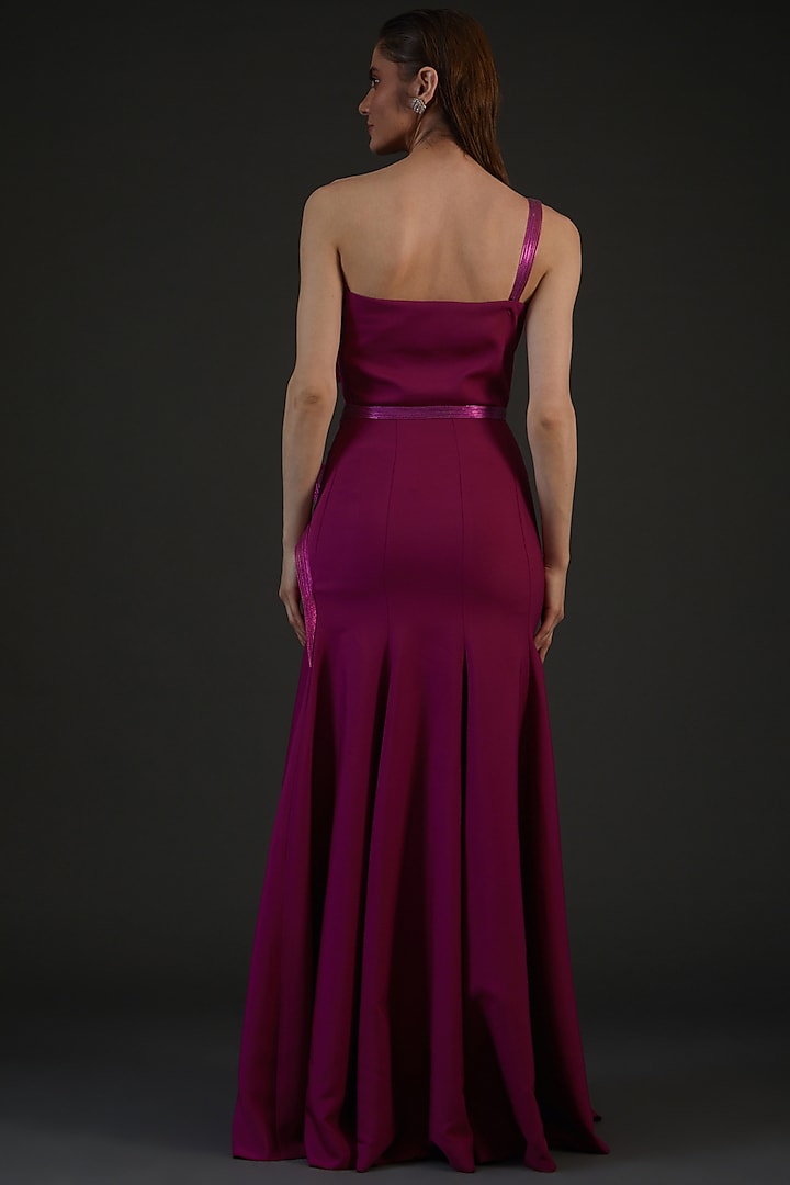 Fuchsia Banana Crepe Moulded Wedding Gown by Amit Aggarwal at Pernia's Pop Up Shop