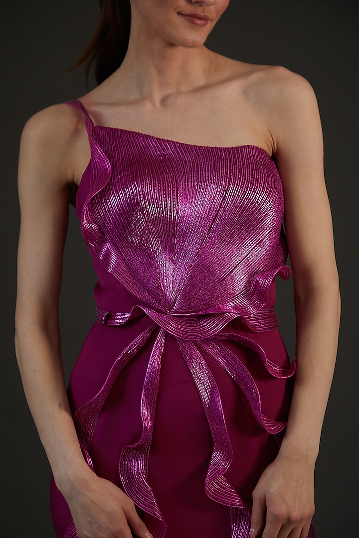 Fuchsia Banana Crepe Moulded Wedding Gown by Amit Aggarwal at Pernia's Pop Up Shop
