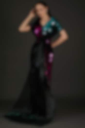 Multi-Colored Crinkled Chiffon Gown by Amit Aggarwal